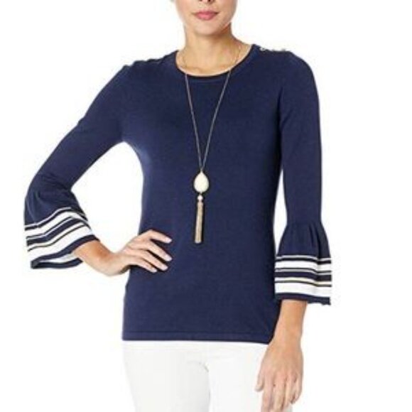 Lilly Pulitzer Sweaters - Lilly Pulitzer Denim Callee Sweater True Navy Sweater Ruffle Sleeve Stripe-Small